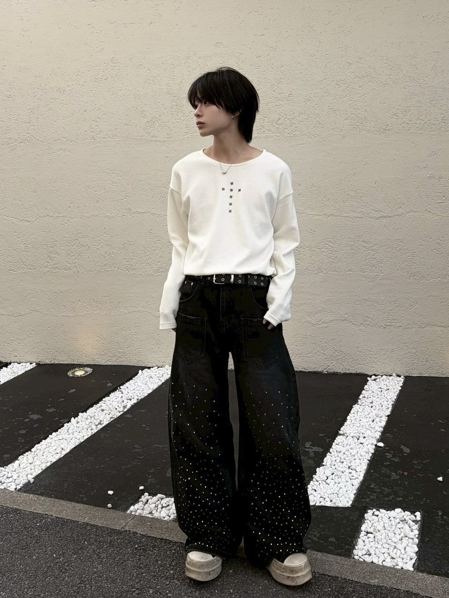 国際配送【LUV CODE】rhinestone wide denim pants (2color)
