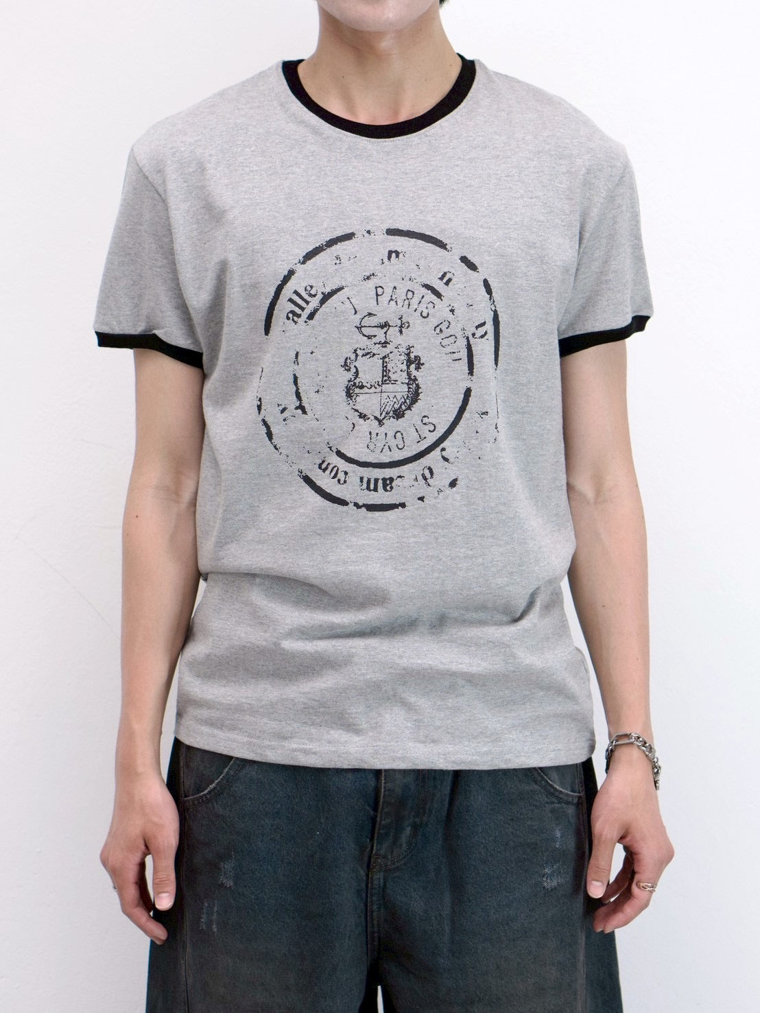 受注制【Chikashitsu +】stamp printing ringer tee (3color)