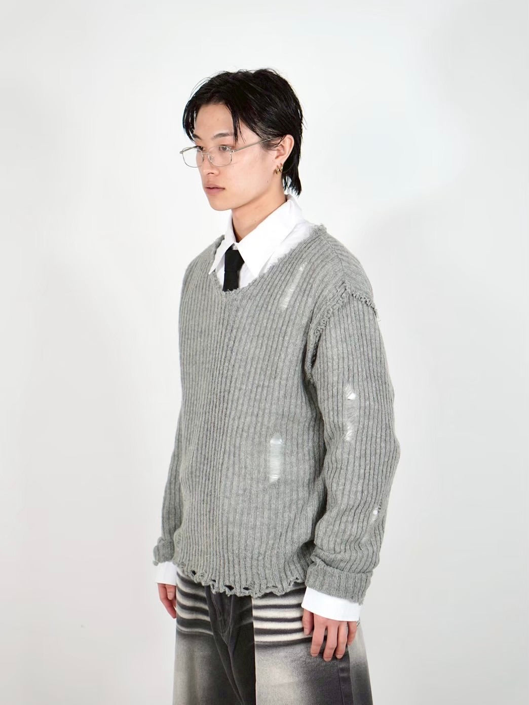 Chikashitsu +】damage reverse v neck knit (3color) – PRESSING WEB SHOP