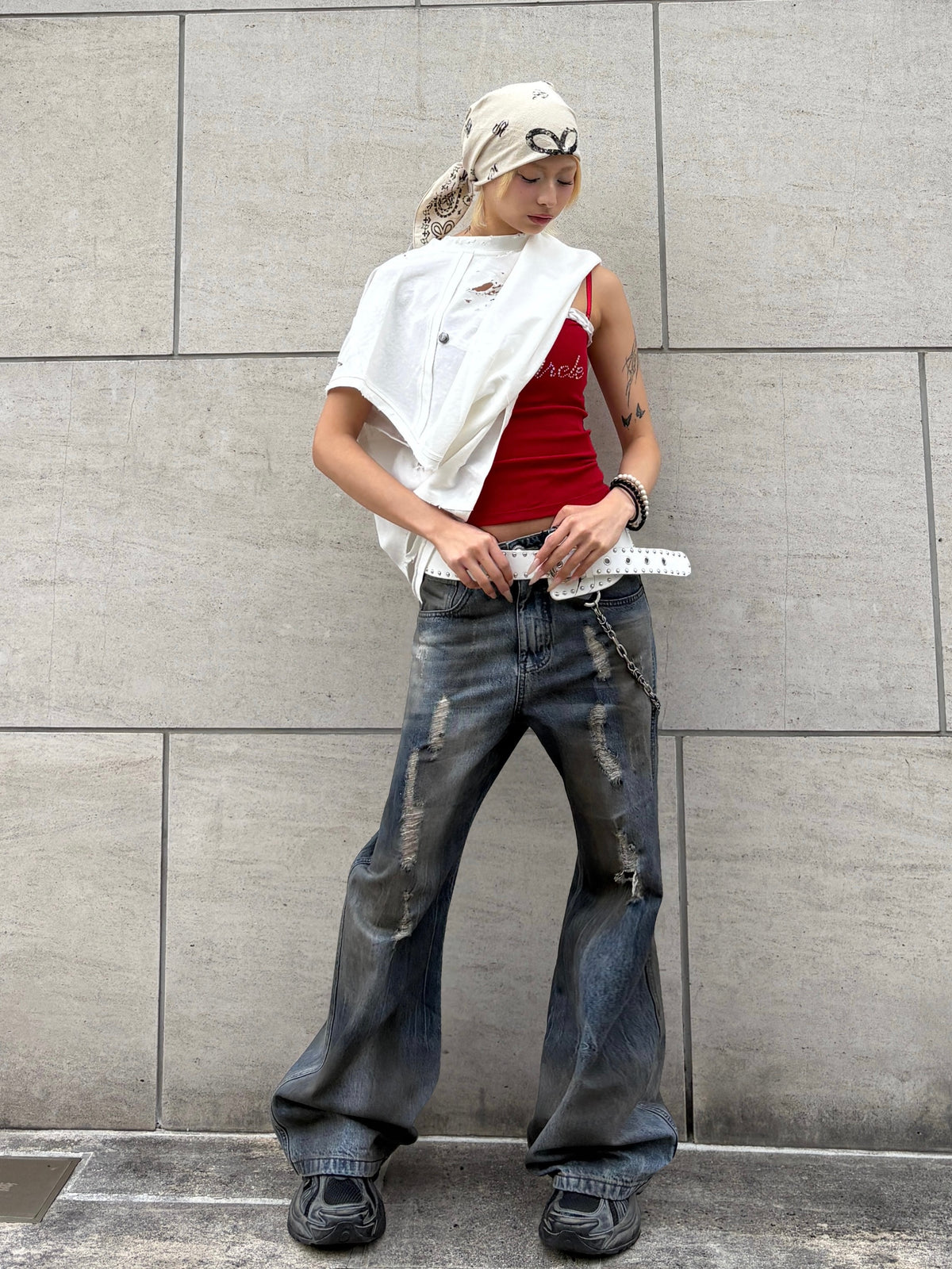 国際配送【Never mind the XU】rhinestone race camisole