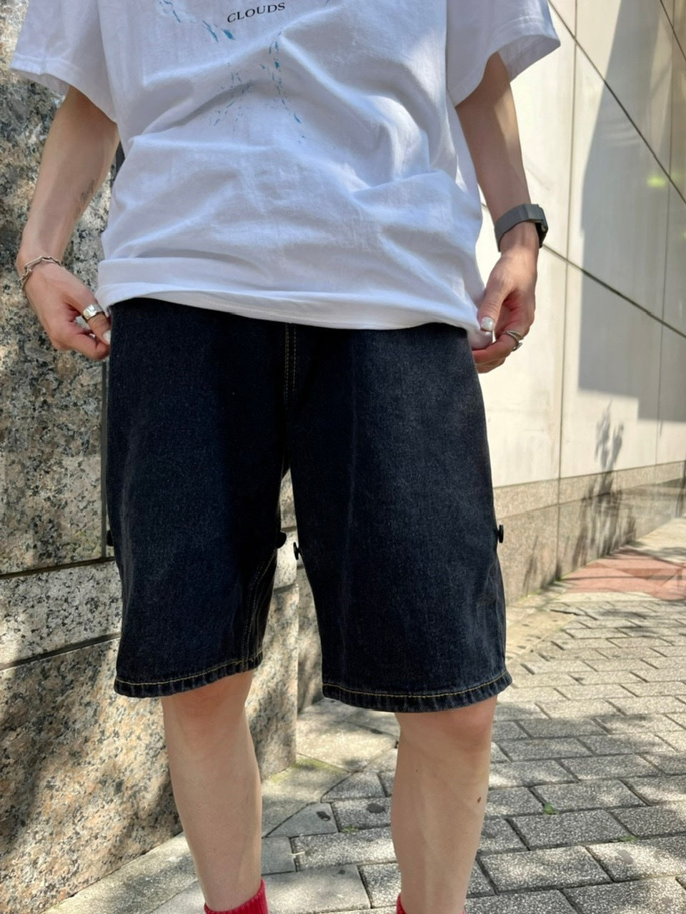 受注制【Chikashitsu +】docking 2way denim pants