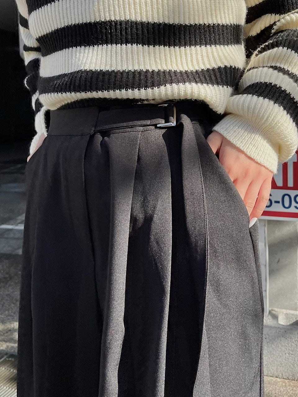 【Chikashitsu +】waist belt tuck slacks (3color)