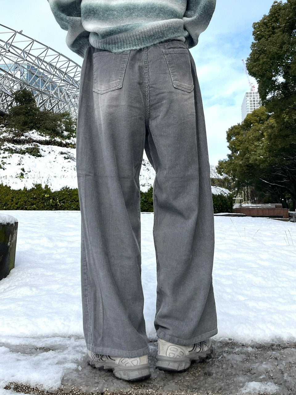 受注制【Chikashitsu +】vintage wash wide corduroy pants (2color)