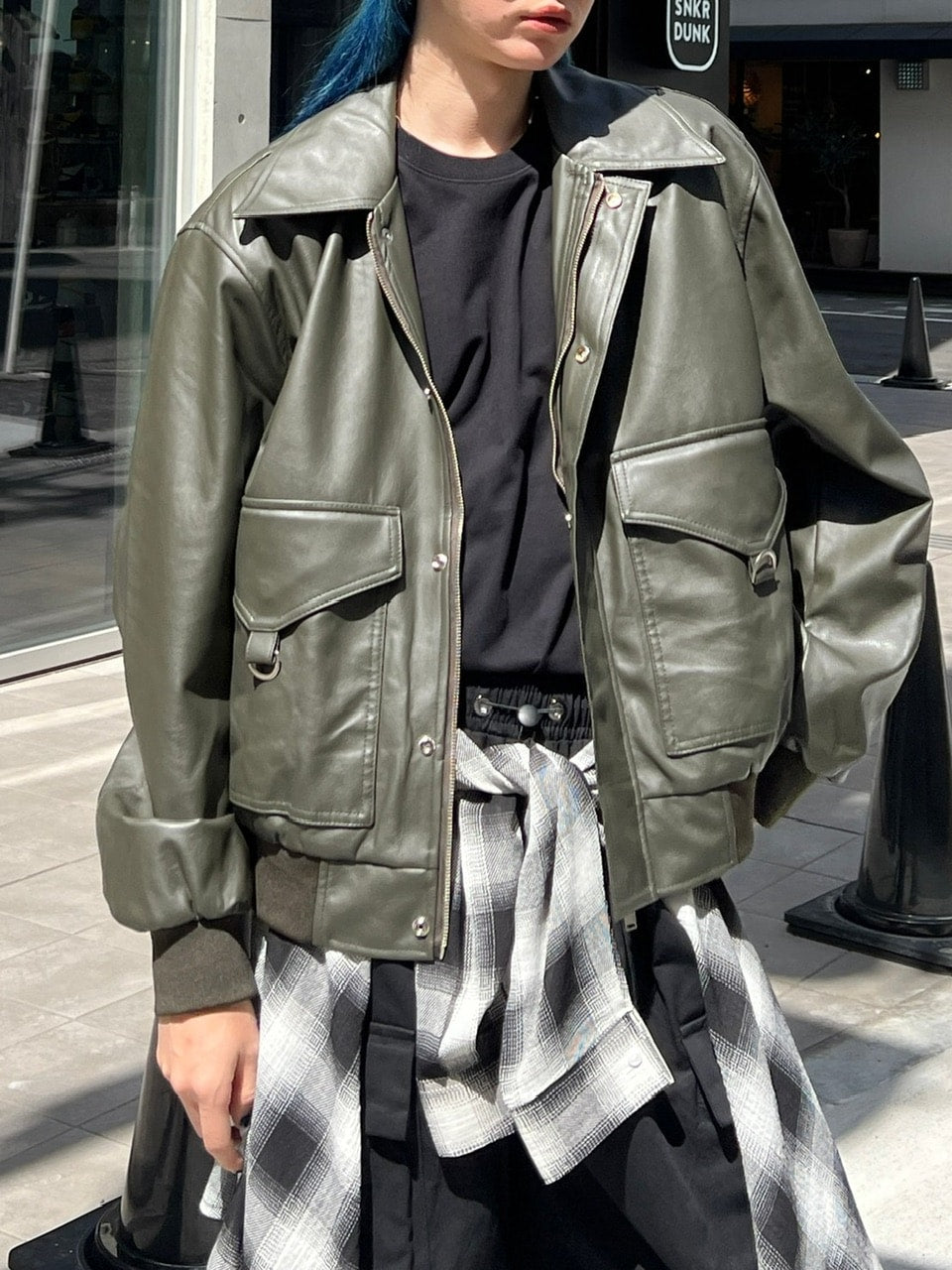 大阪店WEB限定【Chikashitsu +】double pocket leather jumper (3color)