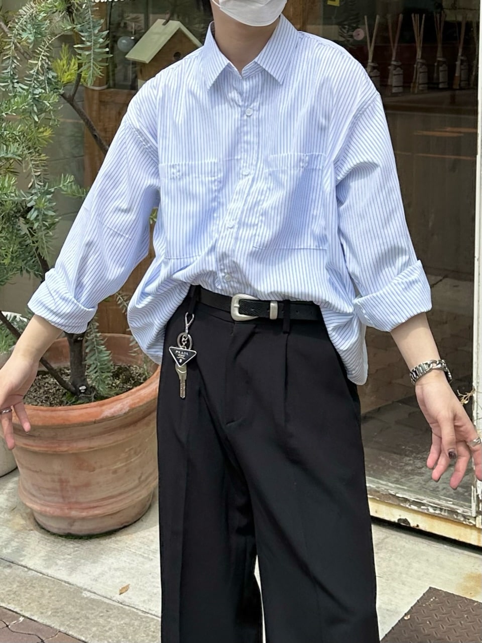 大阪店WEB限定受注制【Chikashitsu +】cropped stripe shirts (2color)