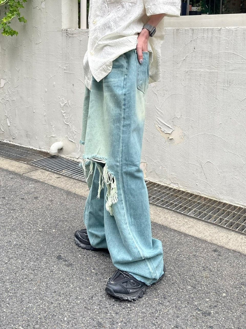 大阪店WEB限定【Chikashitsu +】vintage crash denim pants (2color)