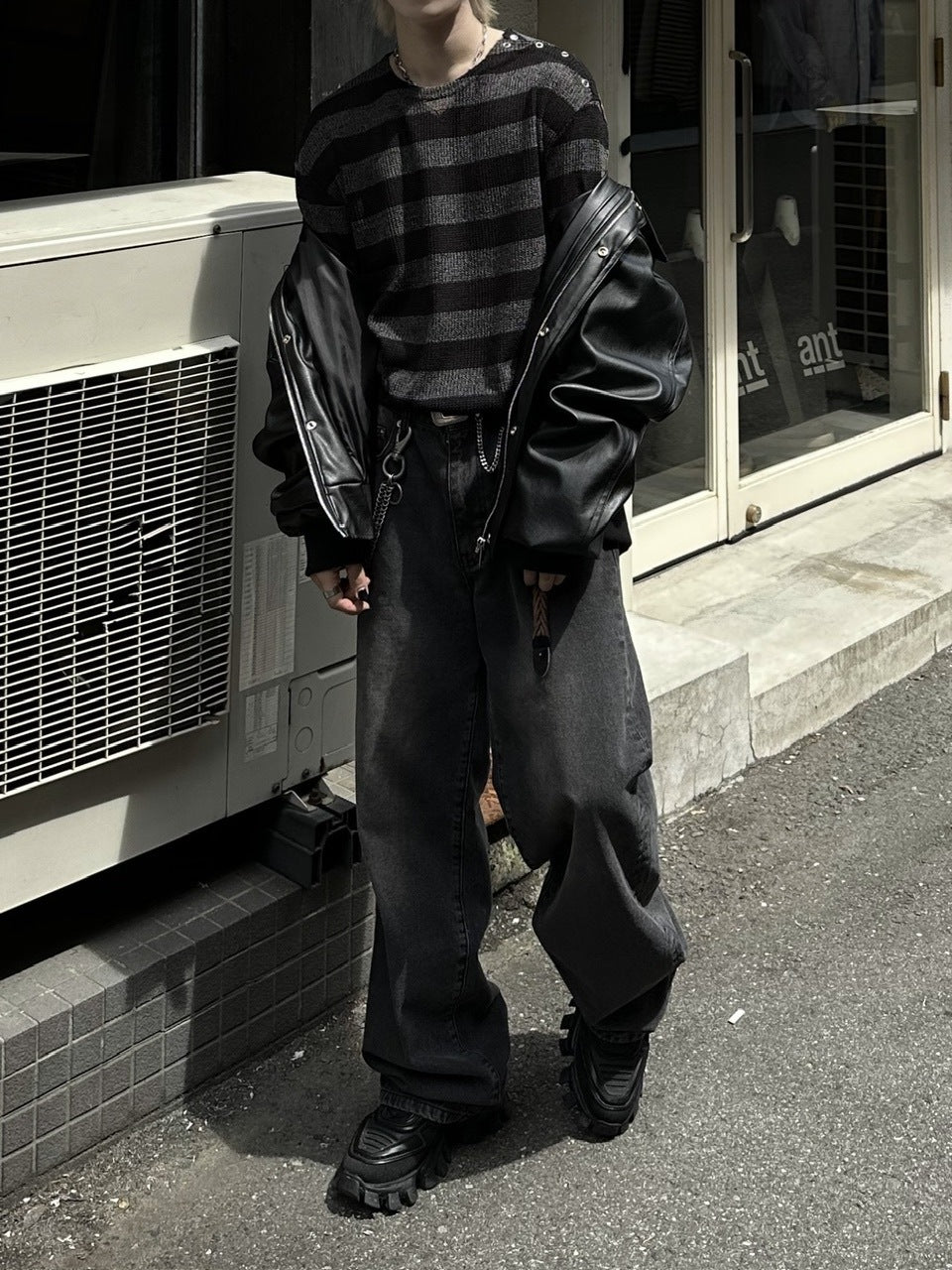 大阪店WEB限定受注制【Chikashitsu +】shoulder snap border knit (2color)