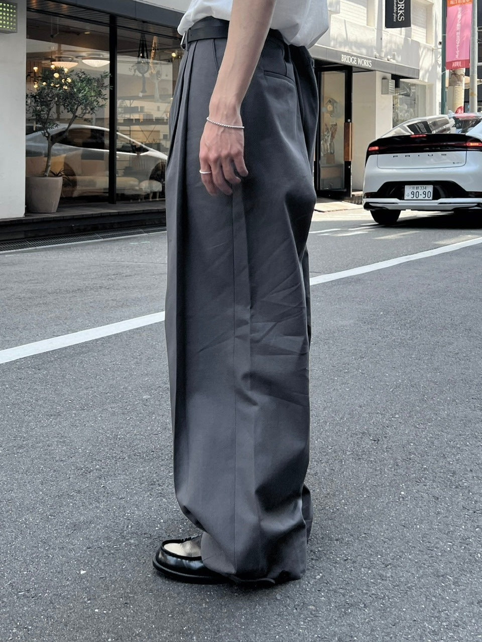 大阪店WEB限定受注制【Chikashitsu +】2tuck wide cotton pants (2color)