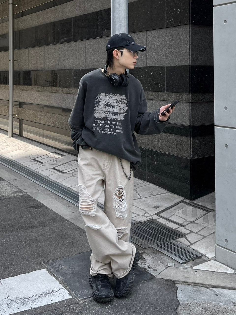 【Chikashitsu +】layered graphic long sleeve (2color) / 【チカシツプラス】レイヤードグラフィックプリント長袖Tシャツ