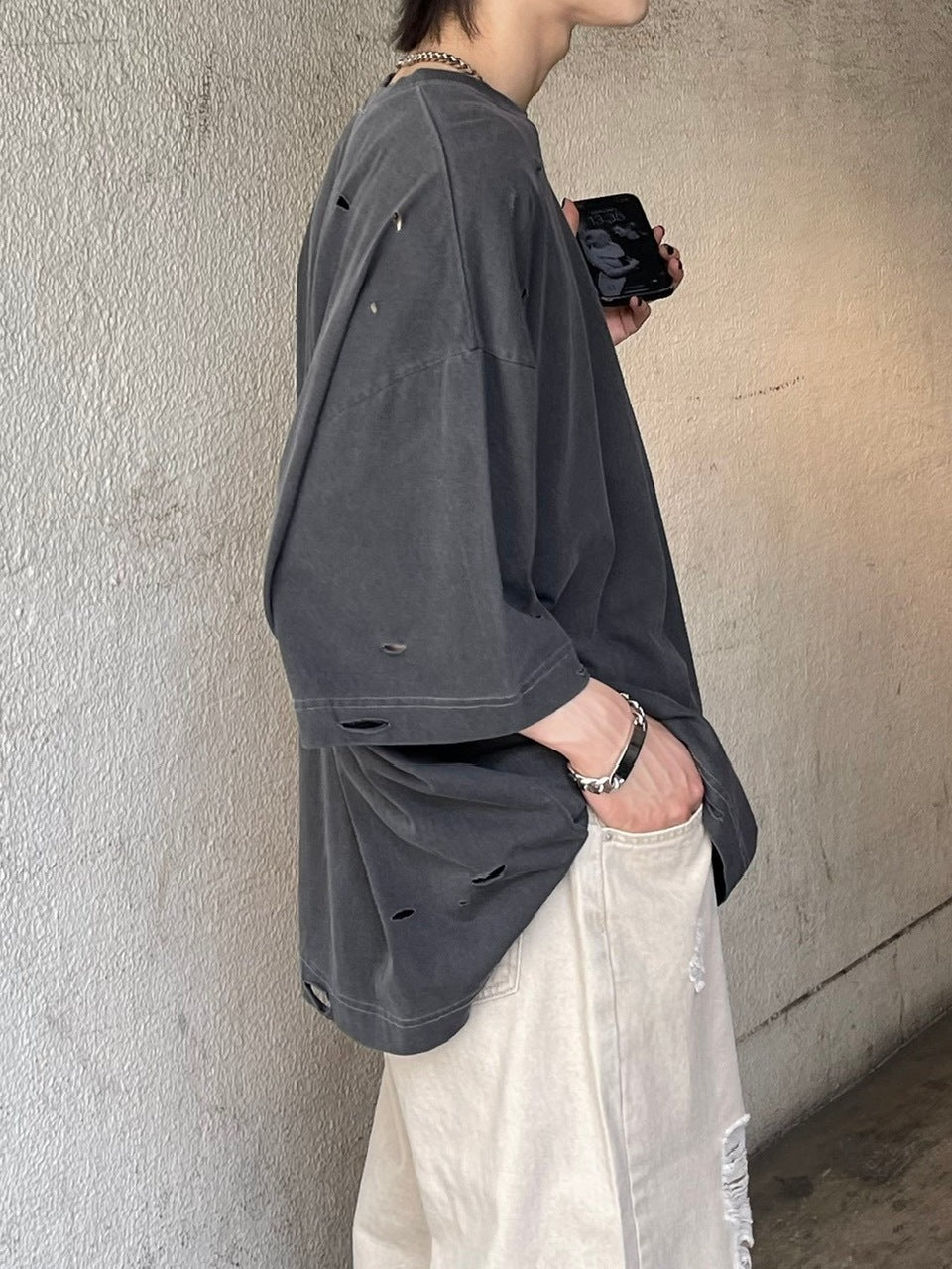 【Chikashitsu +】pigment damage overfit t-shirt (2color)