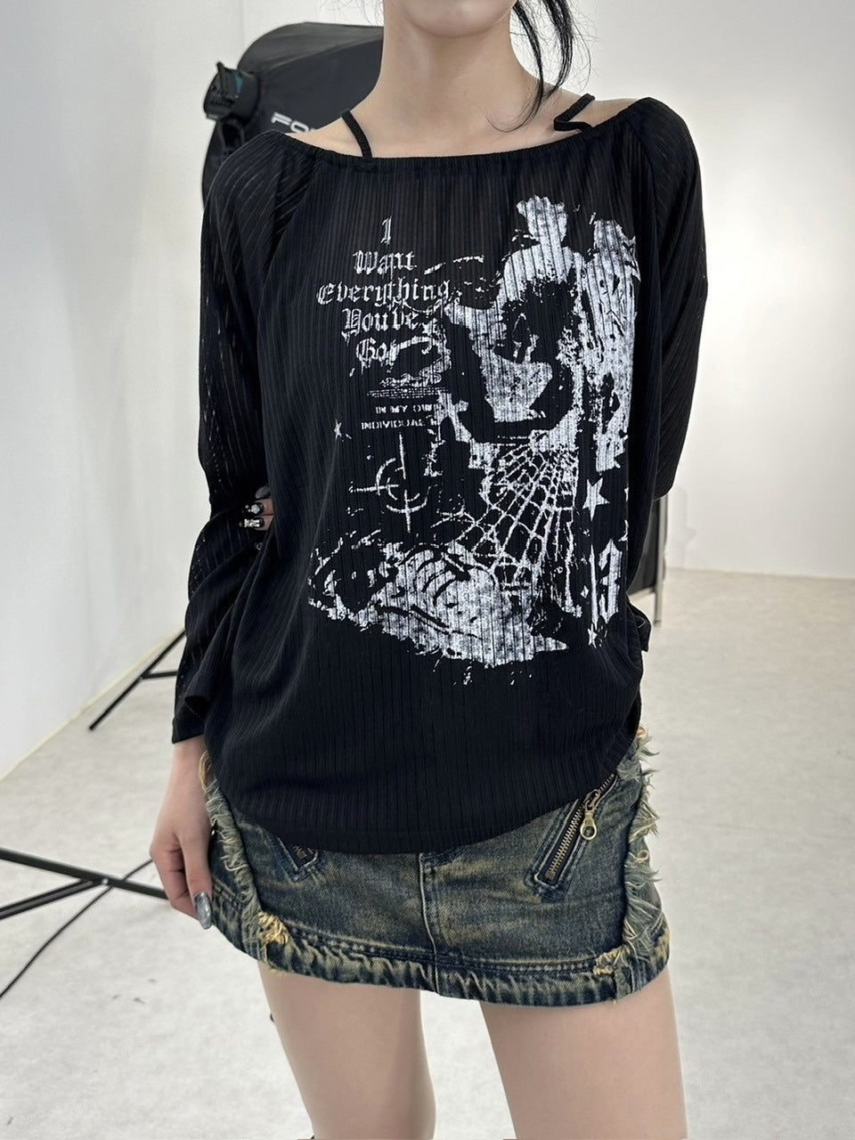 受注制【Never mind the XU】off shoulder mesh tops (2color)