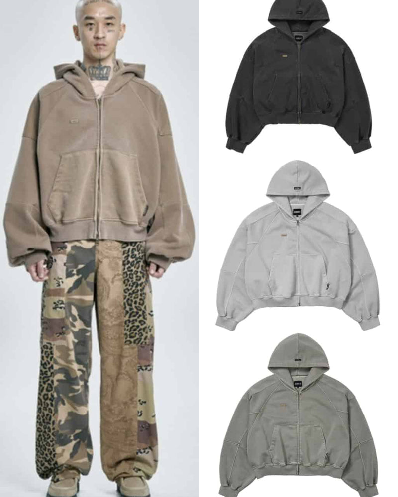 【AJOBYAJO】Vintage Pigment Zip-Up Hoodie