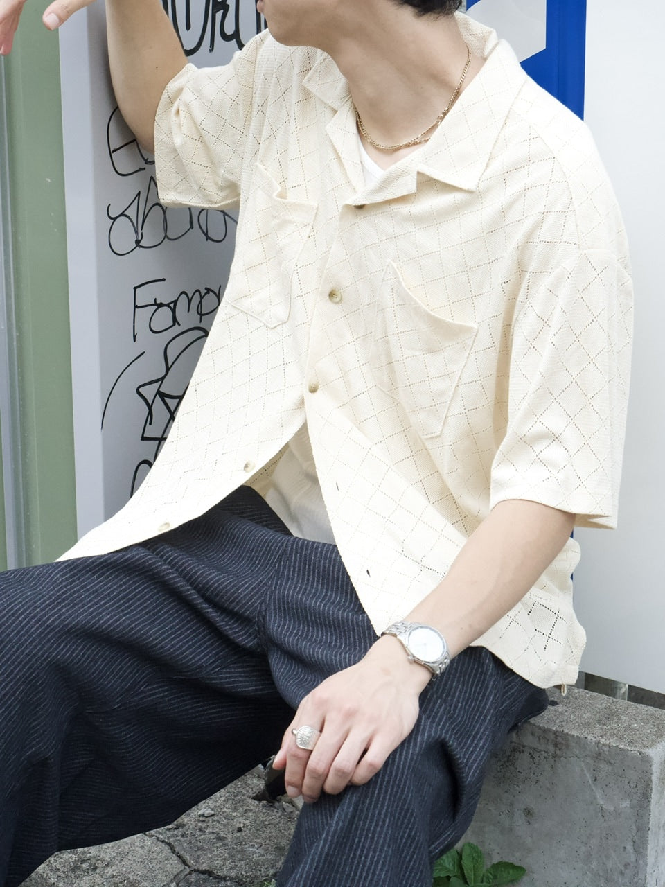 東京店WEB限定受注制【Chikashitsu +】argyle knit open color shirt (3color)