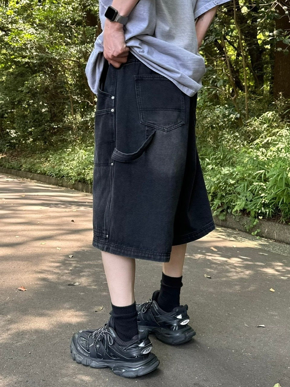 受注制【Chikashitsu +】studs design denim half pants (2color)