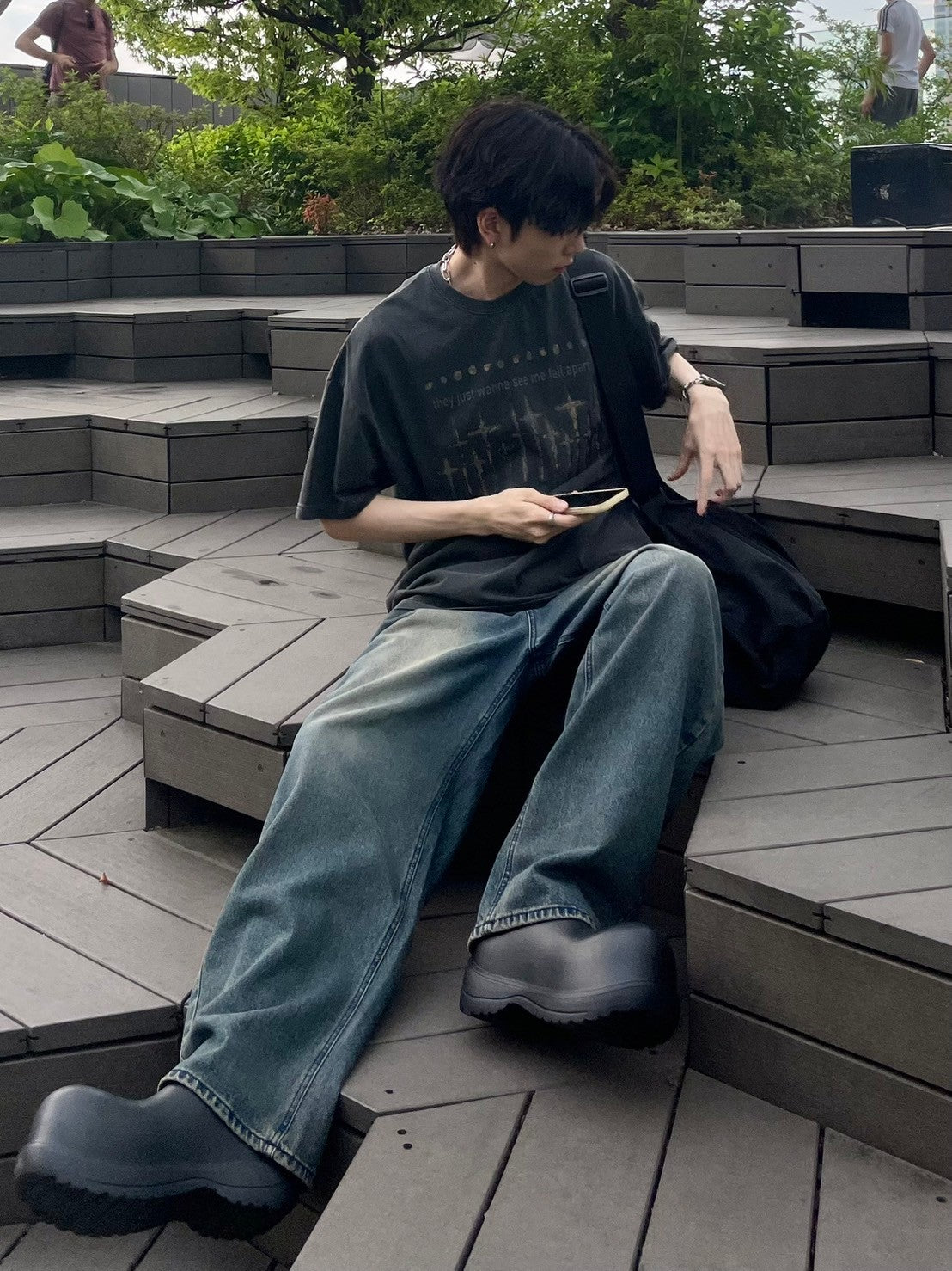 受注制【Chikashitsu +】pigment cross print t-shirt (2color)