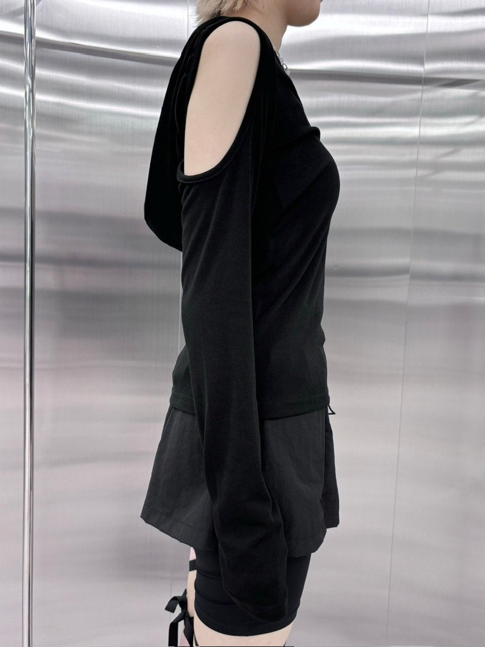 【nmtc +】shoulder slit hooded long sleeve tee (3color)