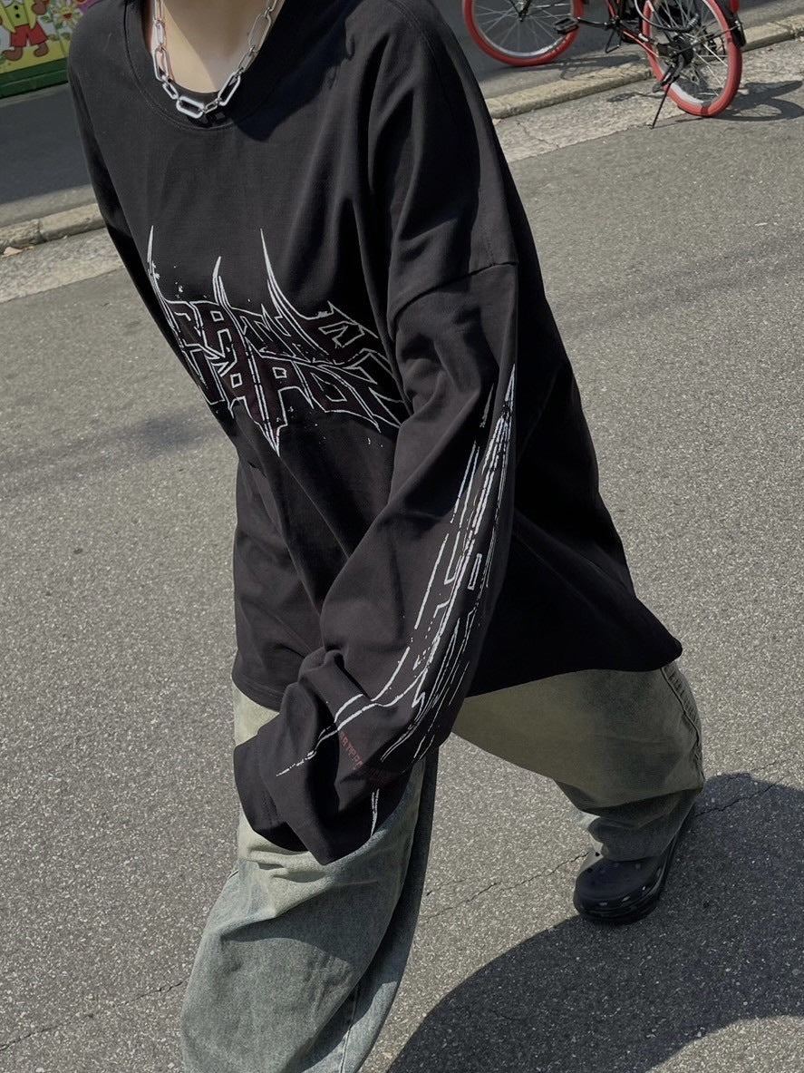 受注制【Chikashitsu +】oversized print long sleeve (2color) / 【チカシツプラス】オーバーサイズプリント長袖Tシャツ