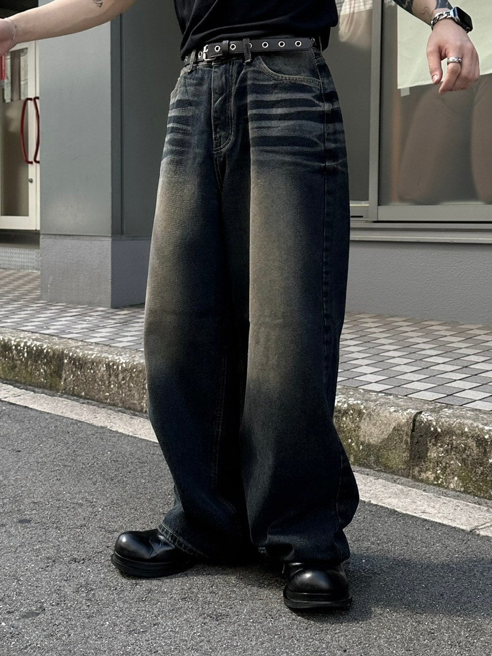 受注制【Chikashitsu +】vintage wash straight denim pants (2color