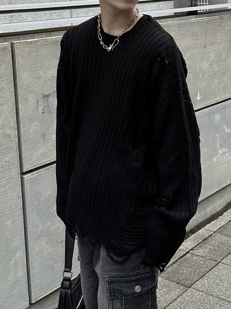 大阪店WEB限定【Chikashitsu +】overfit damage knit (3color)