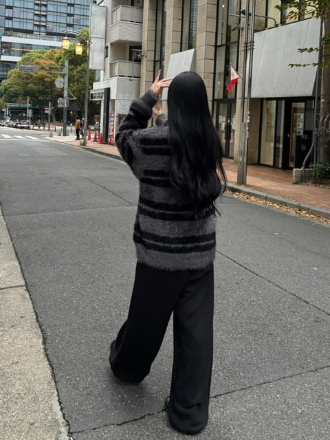 受注制【Chikashitsu +】hairy border knit (3color) / 【チカシツプラス】ヘイリーボーダーニット