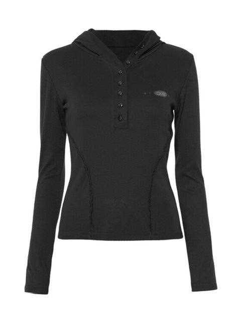 【FLAREUP】Button Up Lace Hoodie / 【フレアアップ】ボタンアップレースフードロングTシャツ