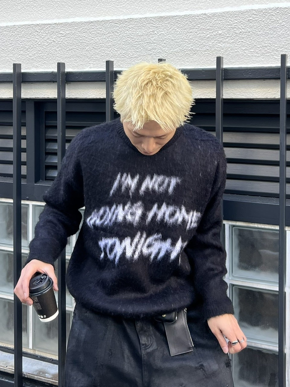 受注制【Chikashitsu +】unisex slogan knit (4color)