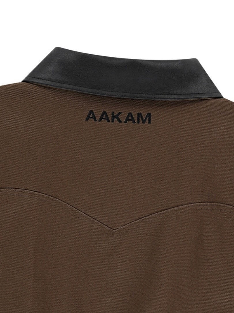 【AAKAM】Contrast Leather Work Jacket