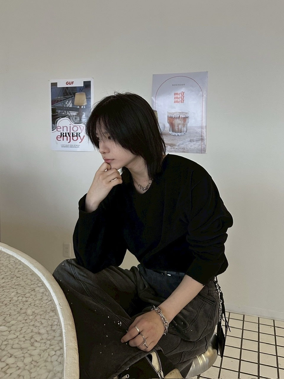 【LUV CODE】v neck rib knit (3color)