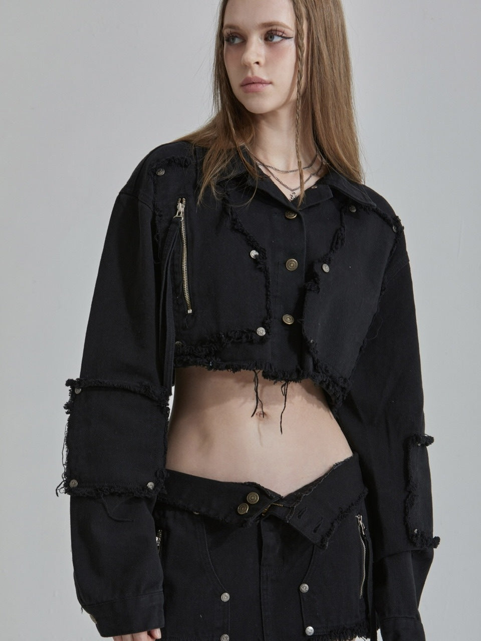 【GATELESS】FRINGE CROPPED DENIM JACKET