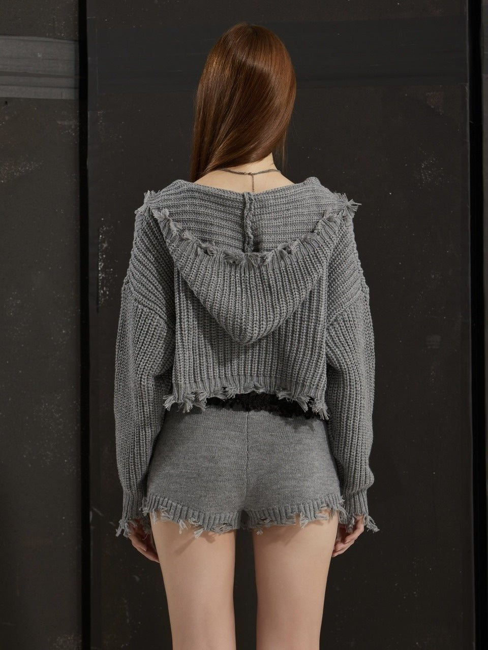 【GATELESS】RIB KNIT ZIP-UP HOODIE