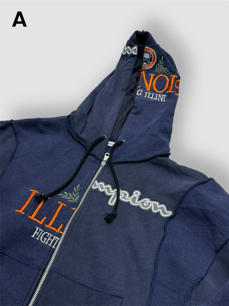 【Re +】double zip cutting switch hoodie (navy)