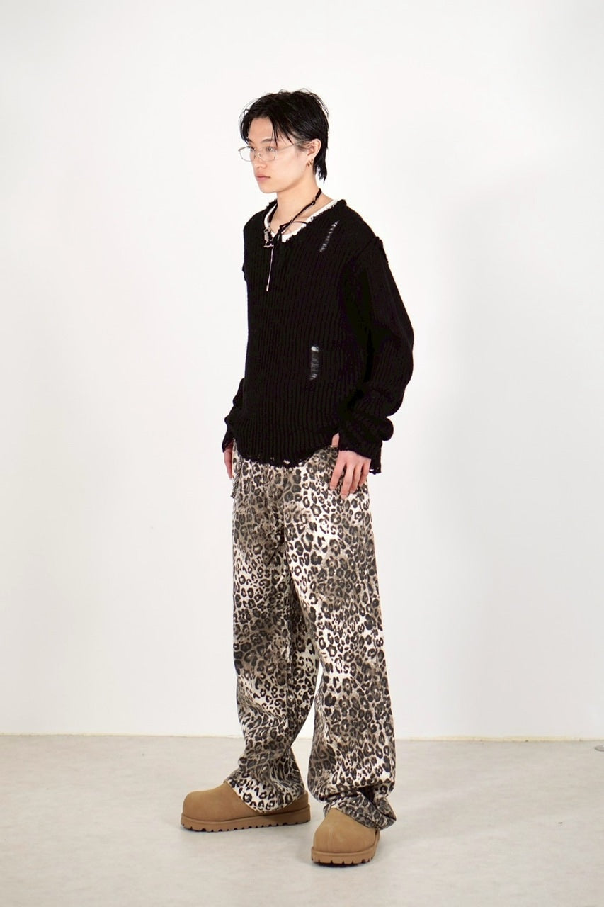 【Chikashitsu +】damage reverse v neck knit (3color) / 【チカシツプラス】リバースVネックダメージニット