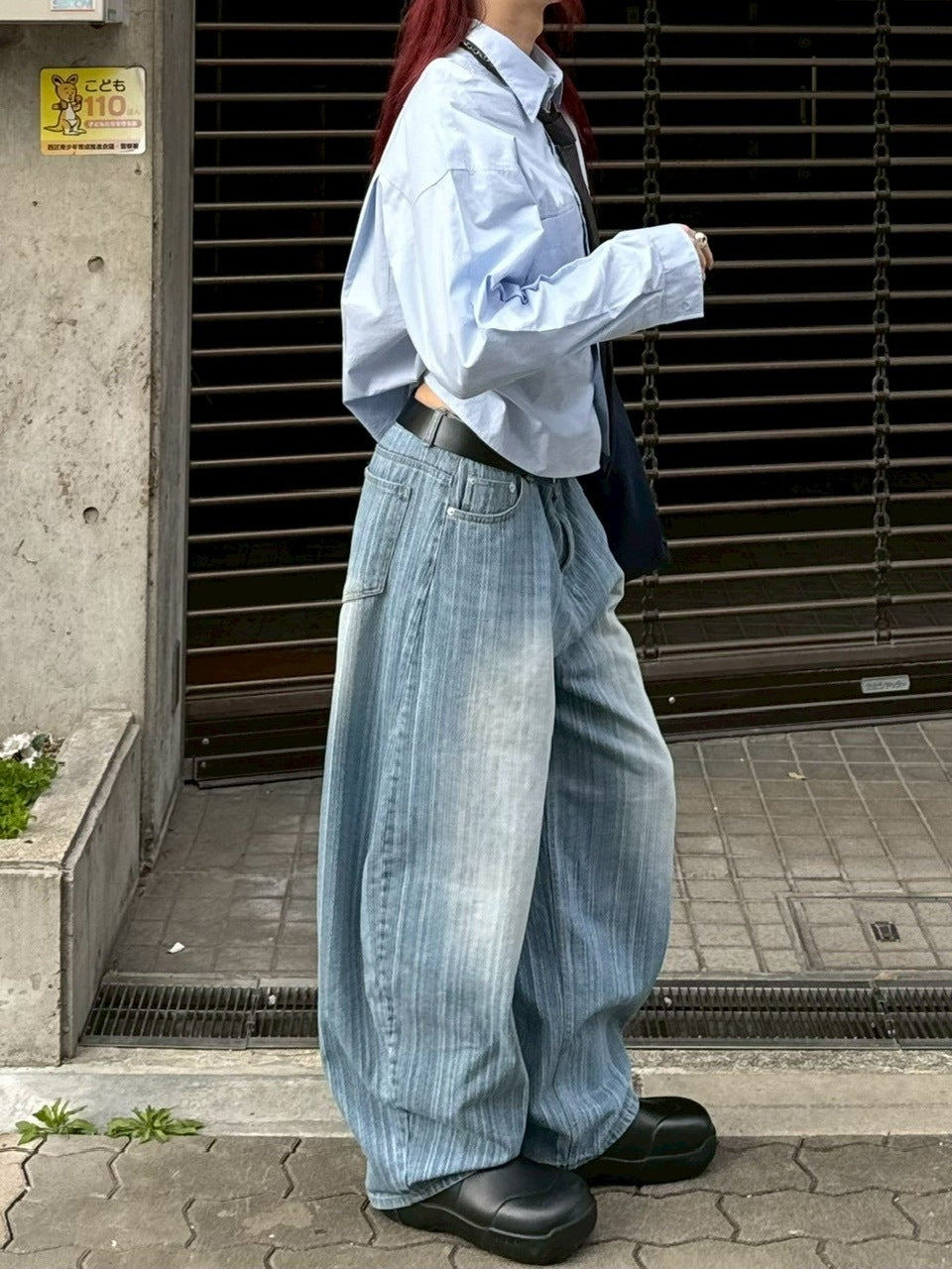受注制【Chikashitsu +】wide stripe denim pants / 【チカシツプラス】ストライプボーダーワイドデニムパンツ