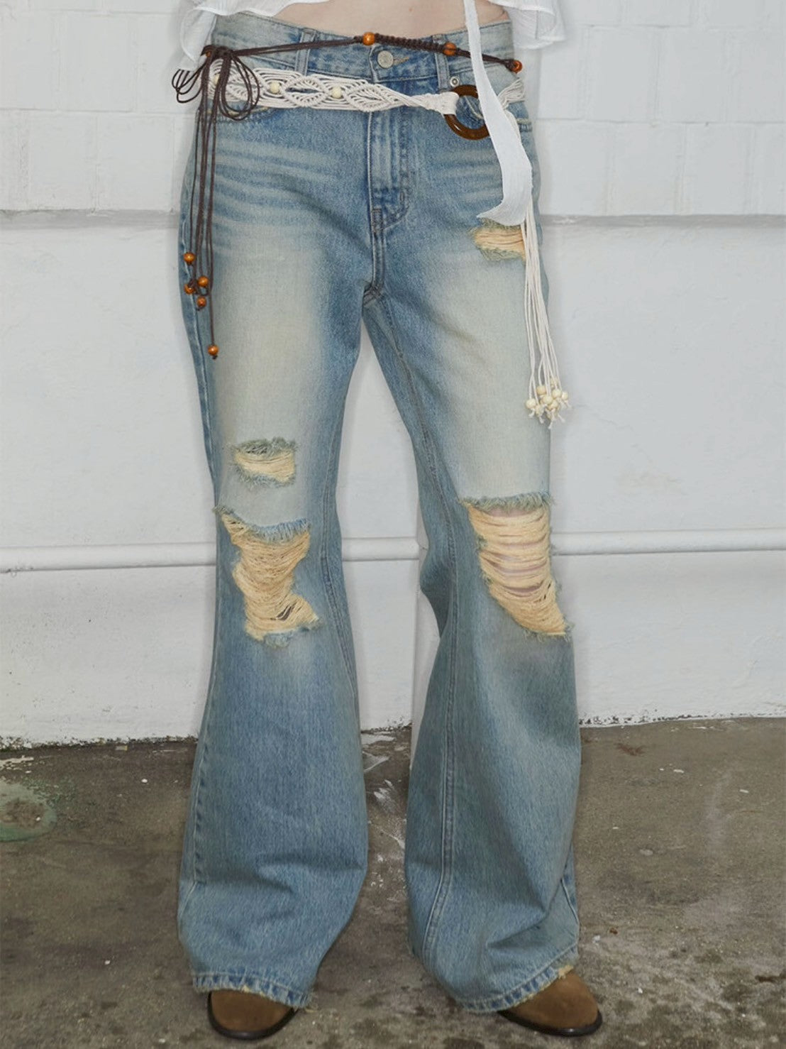 【NOT KNOWING】Destroyed Flared Jean