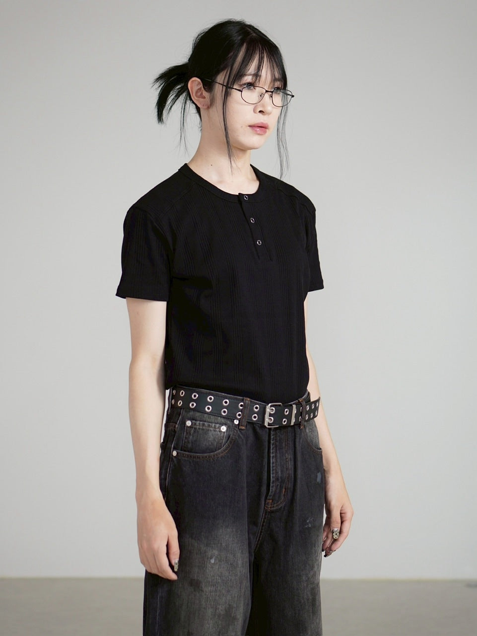 Chikashitsu +】henry neck half sleeve tee (3color