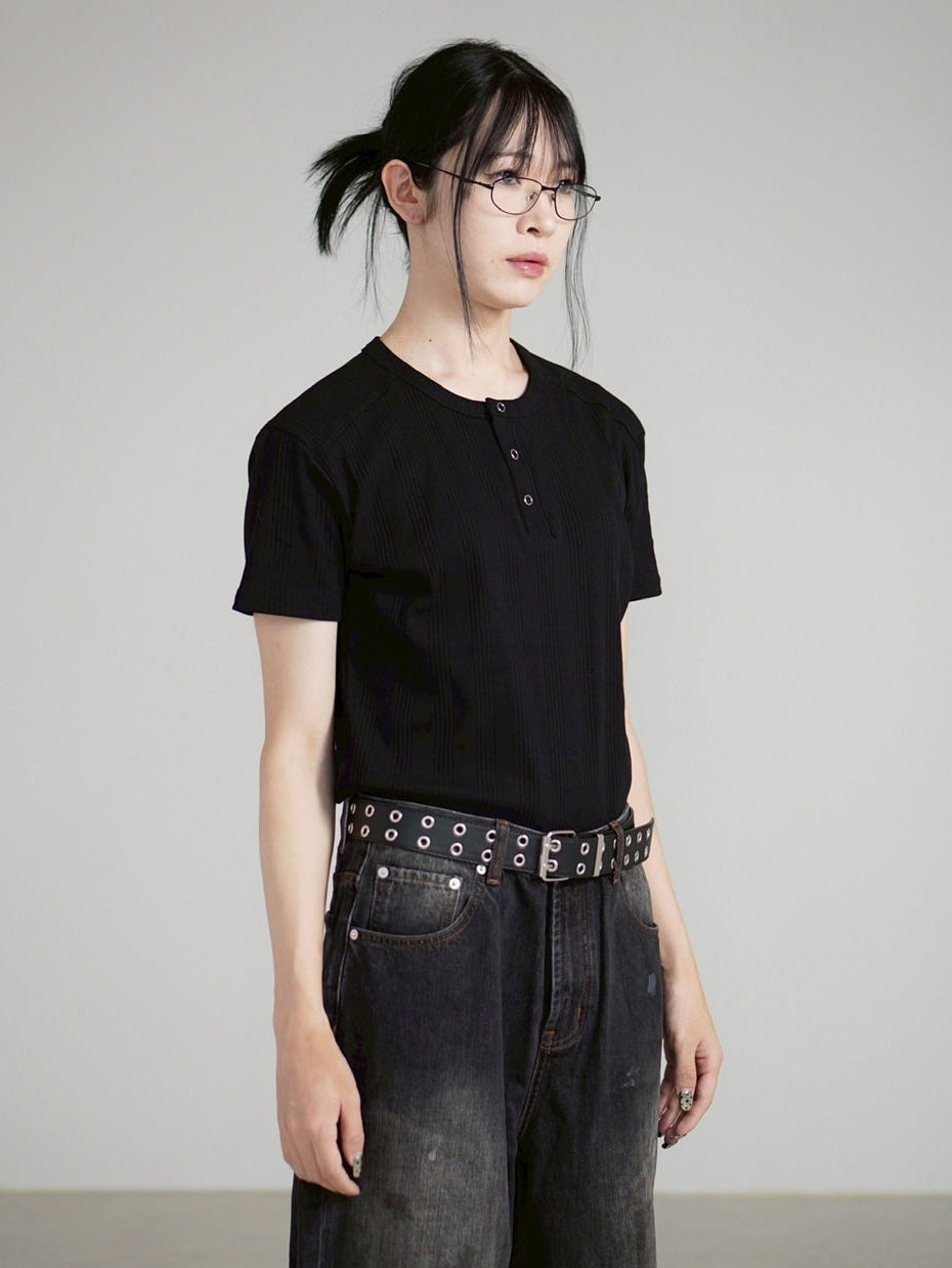 【Chikashitsu +】henry neck half sleeve tee (3color) / 【チカシツプラス】ヘンリーネック半袖Tシャツ