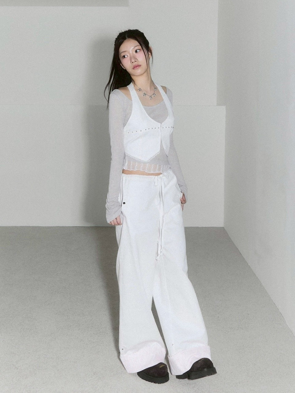 【CHERRYQUIRI】sheer layered unbal sleeve / 【チェリーキュリー】シアーレイヤードアンバランス長袖トップス