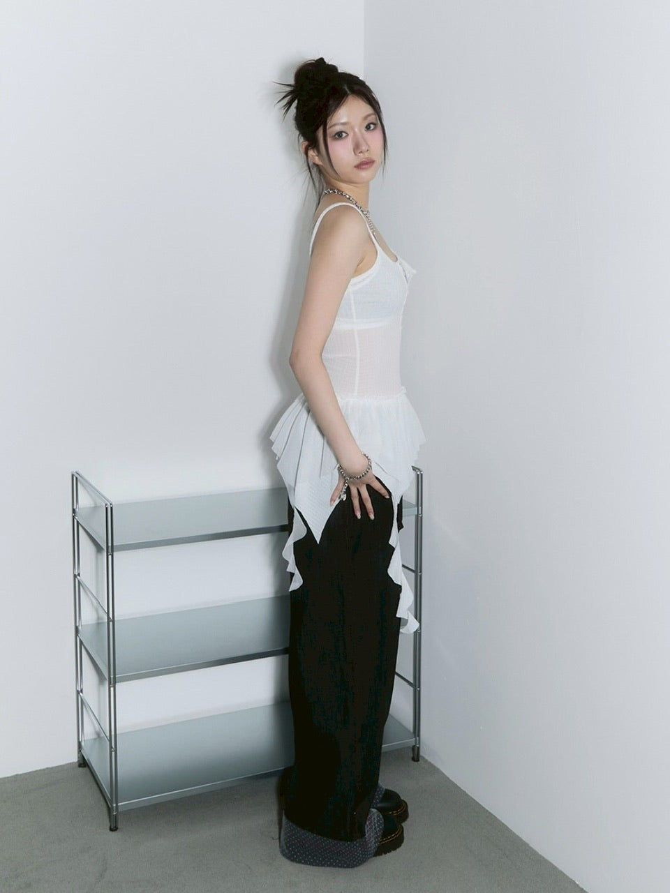 【CHERRYQUIRI】lace layered roll up denim / 【チェリーキュリー】レースレイヤードロールアップデニムパンツ