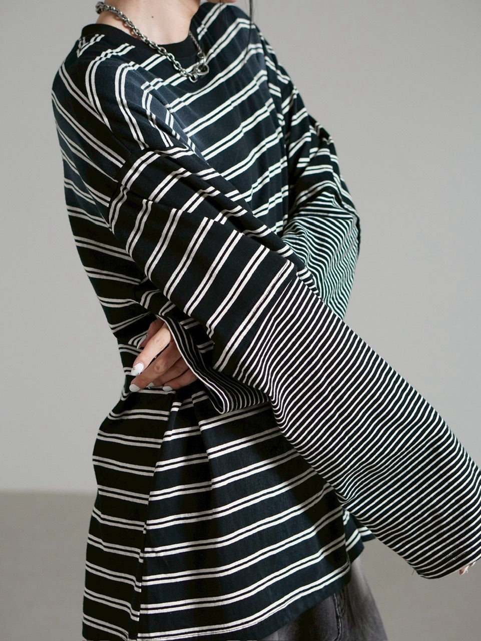 【Chikashitsu +】oversized layered border washed long sleeve / 【チカシツプラス】オーバーサイズウォッシュドレイヤードボーダー長袖Tシャツ(2color)