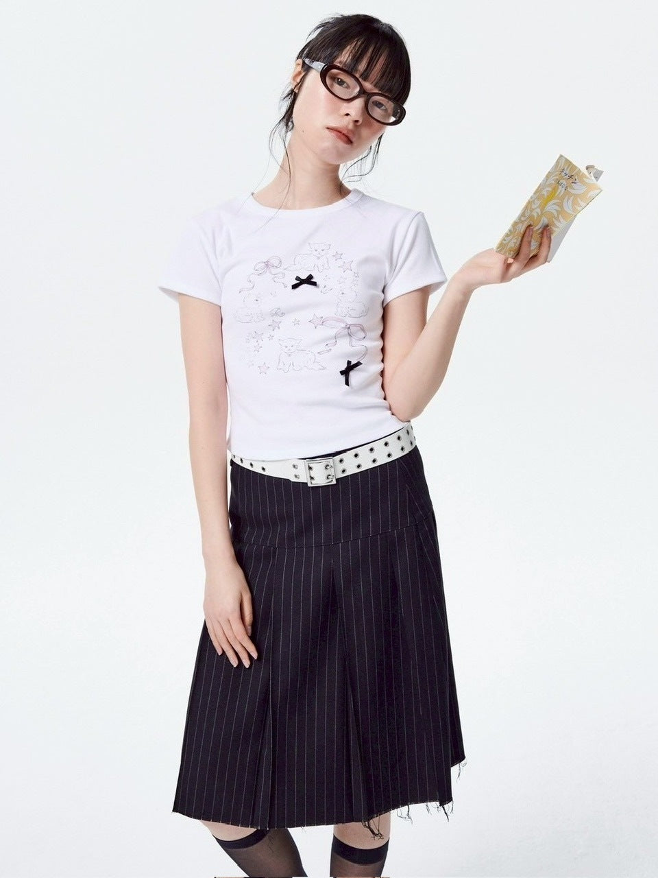 【runningHIGH】RIBBON CAT H/S TEE / 【ランニングハイ】リボンキャットプリント半袖Tシャツ