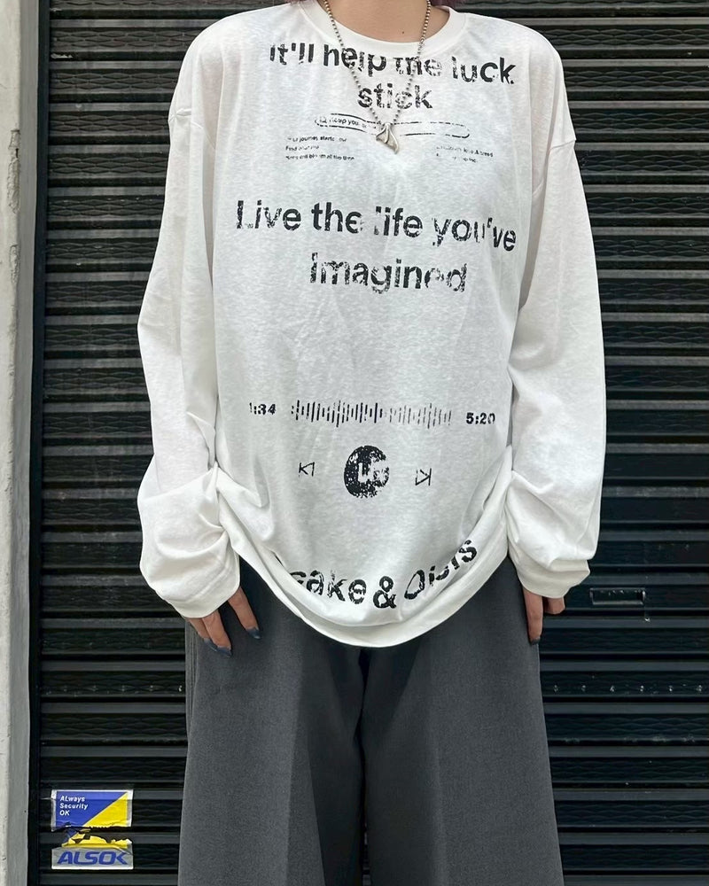 【Chikashitsu +】croque lettering long sleeve / 【チカシツプラス】モックネックレタリング長袖Tシャツ(2color)