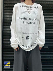 【Chikashitsu +】croque lettering long sleeve / 【チカシツプラス】モックネックレタリング長袖Tシャツ(2color)