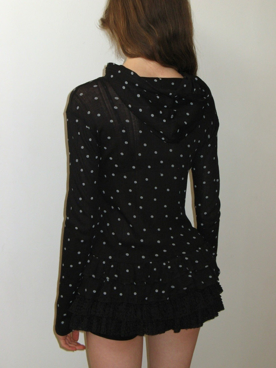 【CRANK】DOT FRILL SHEER HOOD CARDIGAN