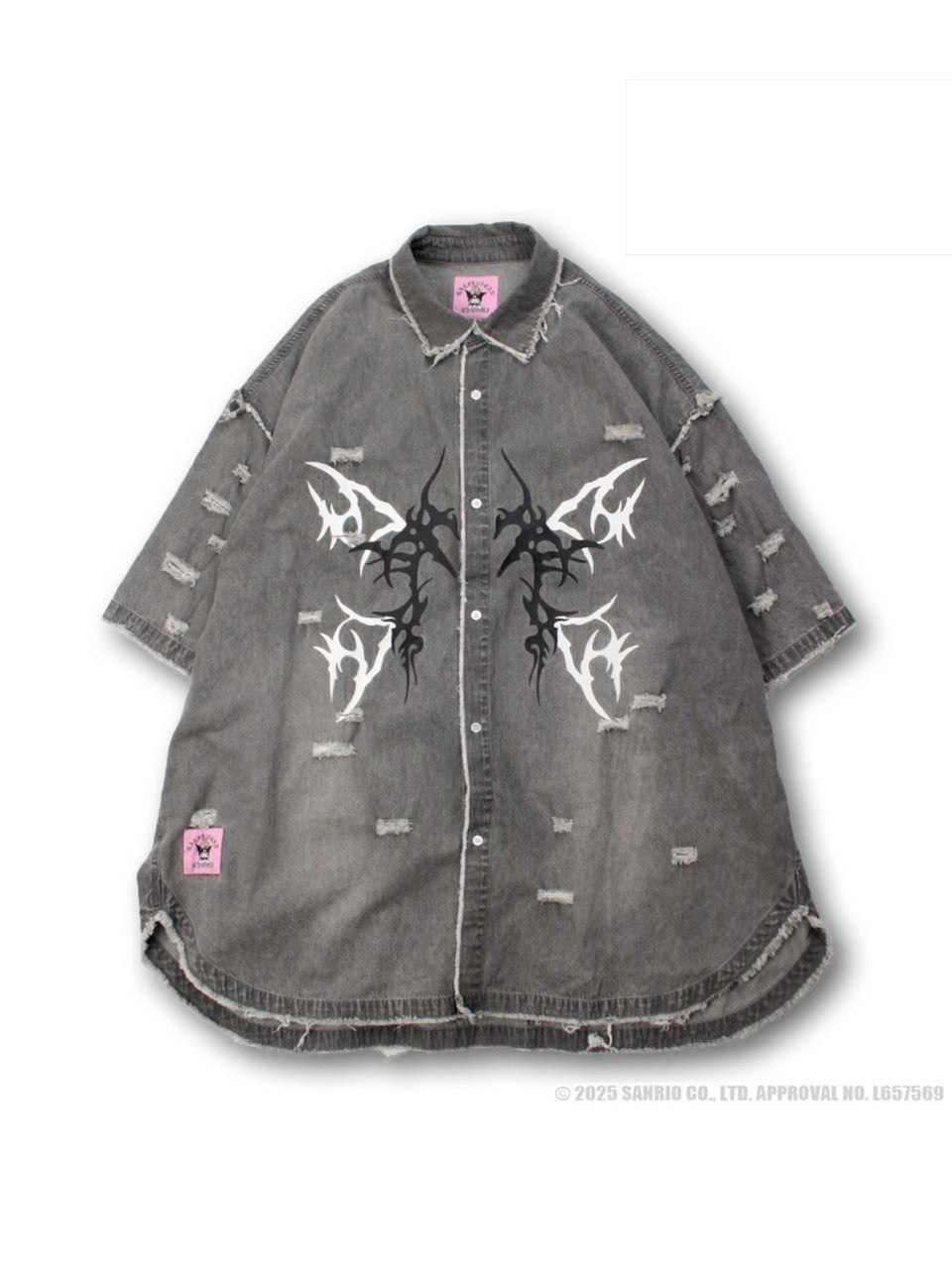 【GALFY×KUROMI】イルガルフィーボロボロデニム半袖BIGシャツ