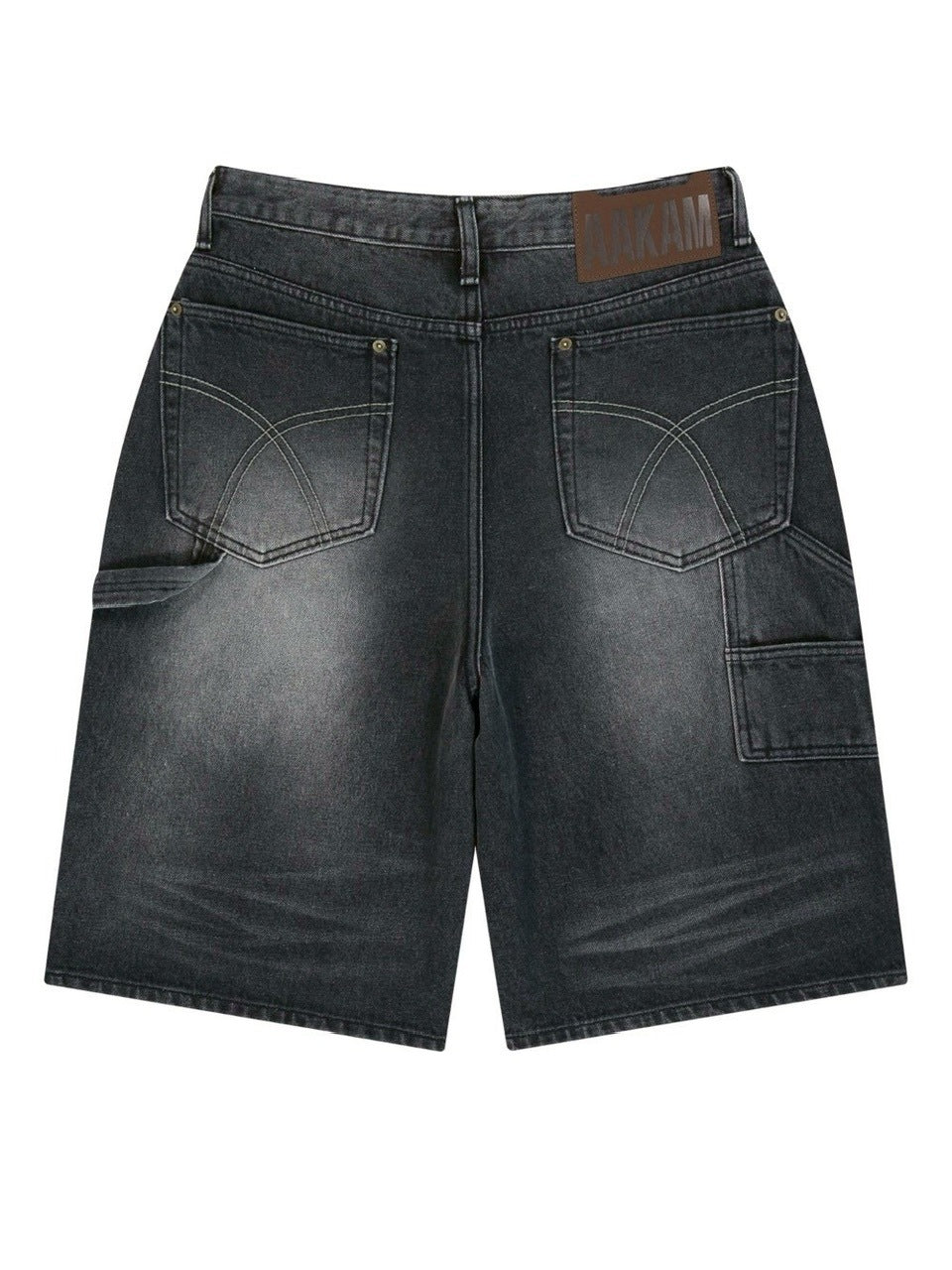 【AAKAM】Washed Double Knee Bermuda Denim Pants