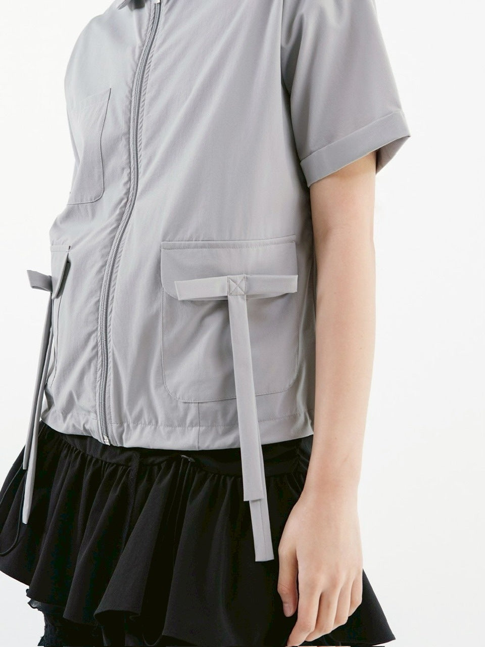 【TUOMIO】ROUND COLLAR NYLON ZIP-UP / 【トゥオミオ】ラウンドカラーナイロン半袖シャツジャケット