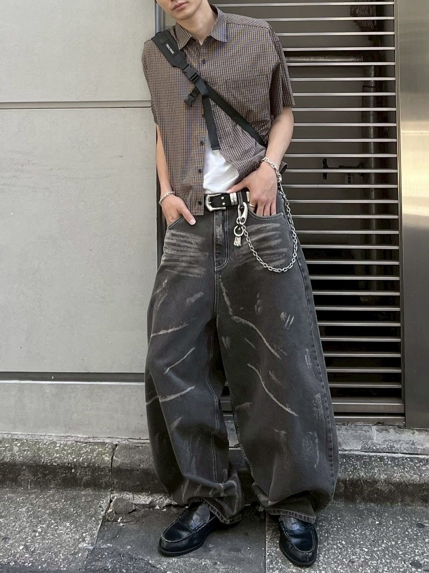 【Chikashitsu +】full painting wide denim pants / 【チカシツプラス】 フルペインティングワイドデニム