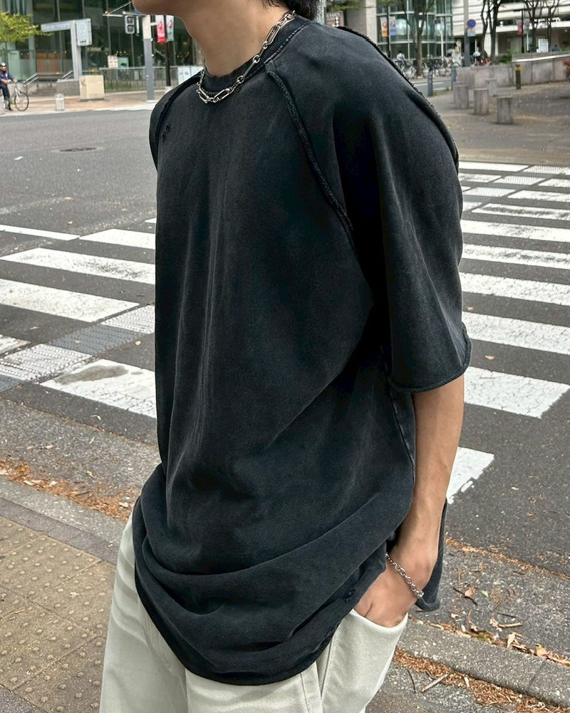 受注制【Chikashitsu +】pigment damage over t-shirt 2 / 【チカシツプラス】ピグメントダメージオーバー半袖Tシャツ (2color)