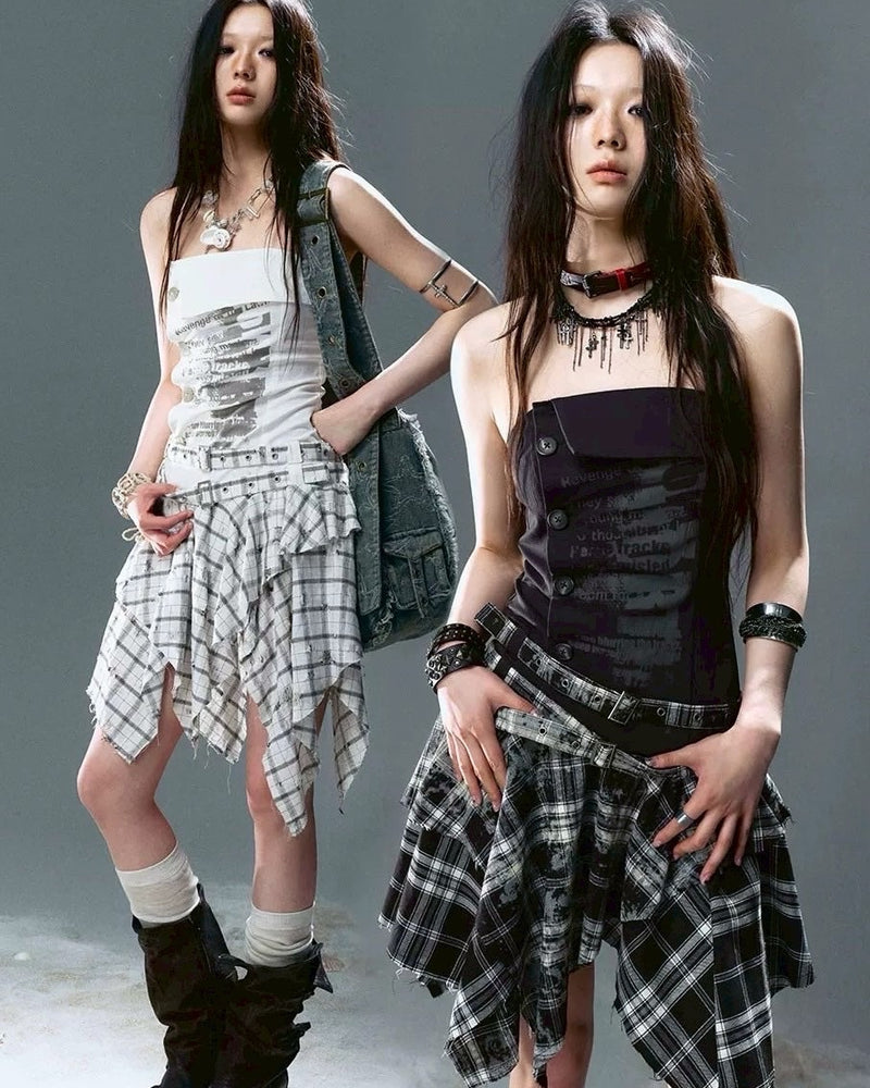 【Cest Nous】Plaid Bustier Dress / 【セヌー】グラフィックビスチェチェックワンピース