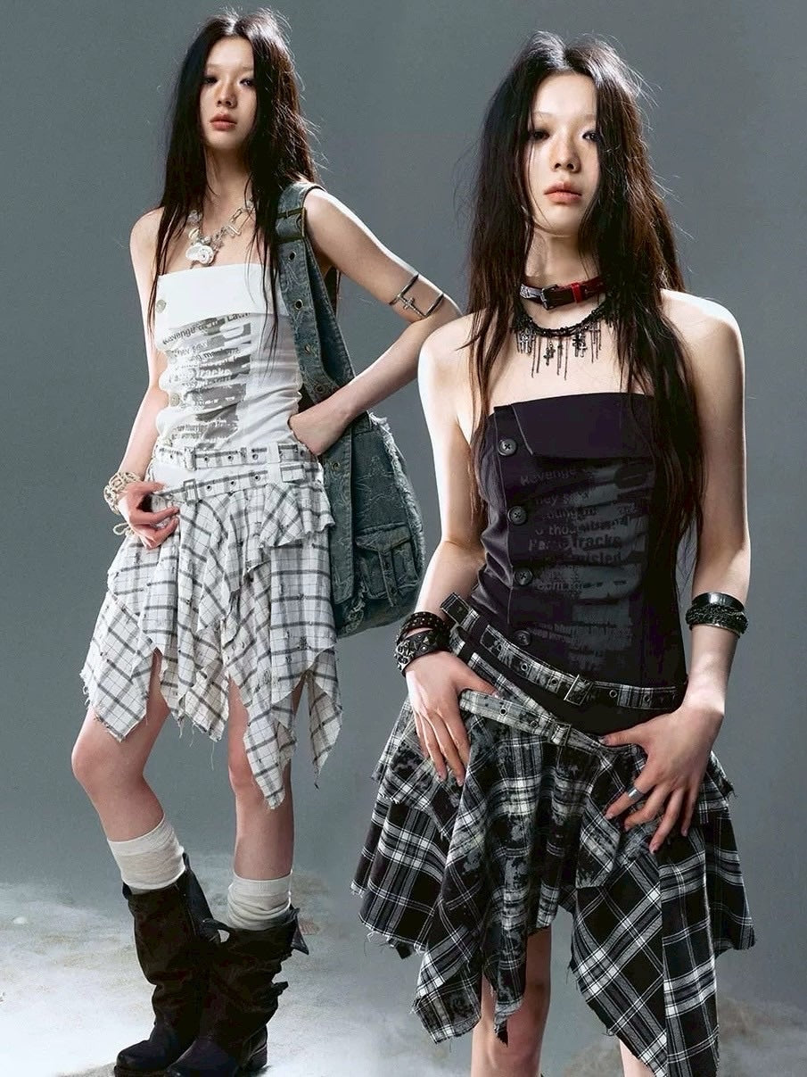 【Cest Nous】Plaid Bustier Dress / 【セヌー】グラフィックビスチェチェックワンピース